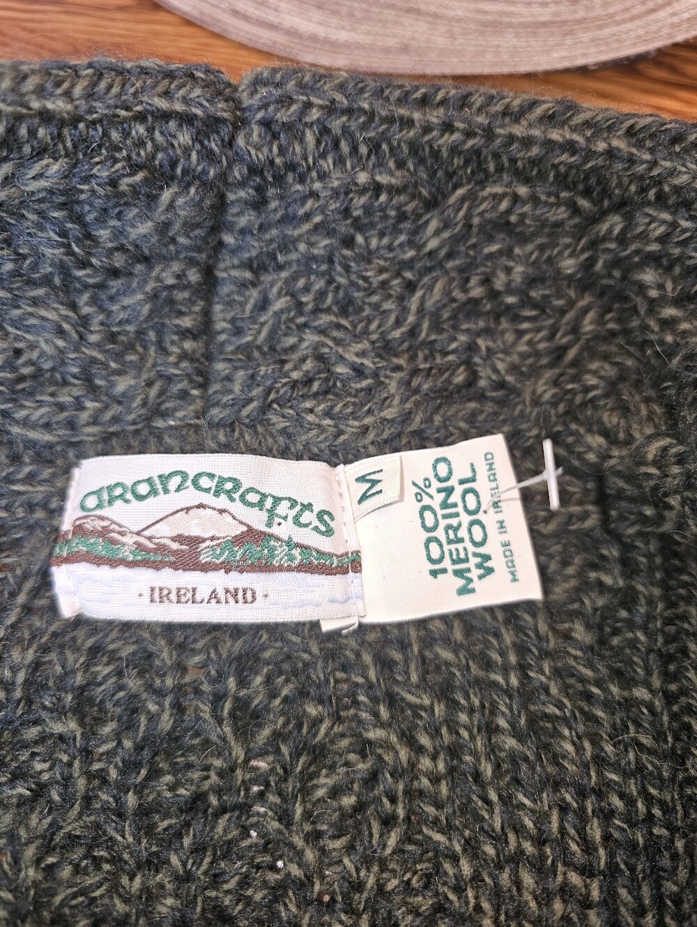 Aran Crafts Heathered Green Cable Knit / Side Zip Sweater Cardigan - Medium - Picture 6 of 11
